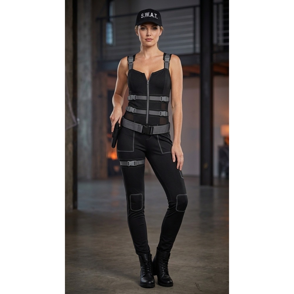 Armed and Dangerous Costume SWAT Tactical Womens Medium Black Jumpsuit Set